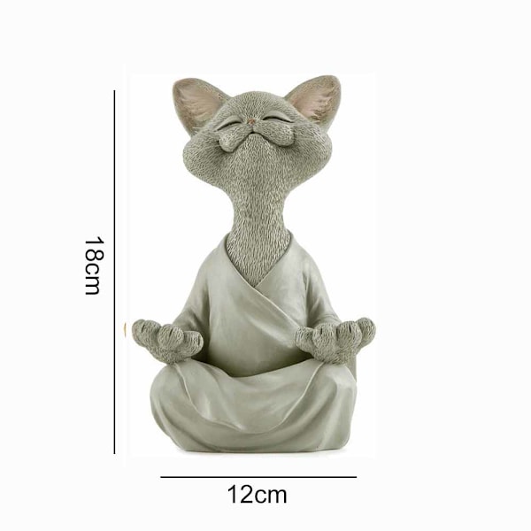 Buddha kattstaty meditation yoga samlarobjekt present för kattälskare Grå (18 CM, Grå)