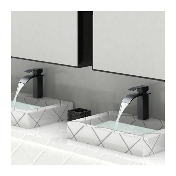 2x Vattenfall Badrumsblandare Svart Handfat Blandare Rostfritt Stål Badrum Vask Blandare Modern Design Kranar