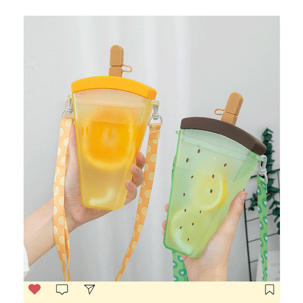 Sommer vannmelon kopp utendørs med stropp bærbar anti-fall halm kopp rød 320ml qd