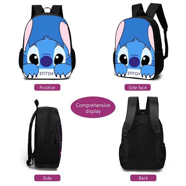 3 stk Lilo Stitch Rygsæk Børn Skoletaske Rygsæk Skuldertasker Penalhus Sæt Gaver B