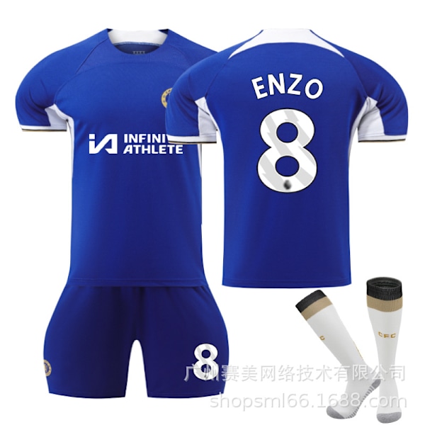 2023-2024 Chelsean lasten kotipelipaita sukkien kanssa NO.8 ENZO Fernández(20)