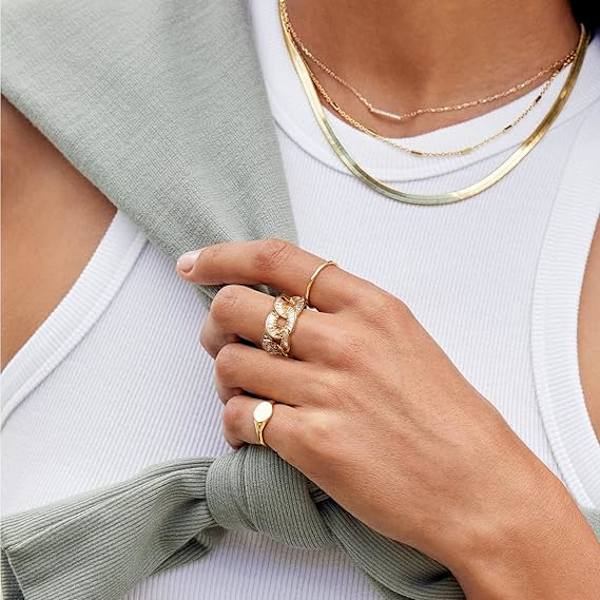 Guldring för kvinnor, 14K guldpläterad justerbar öppen chunky fingerring vriden bandring delikat cubic zirconia smycken gåvor