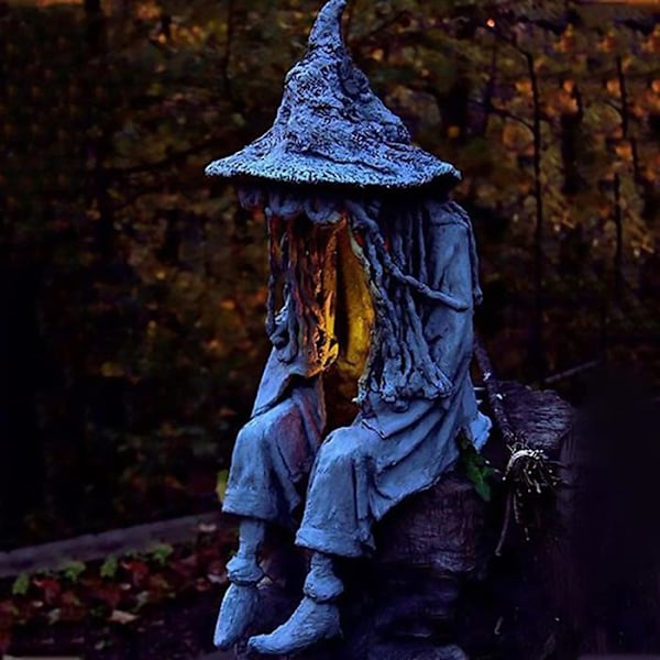 Häxa Trädgårdslampa Halloween Dekorationer Häxa Spöke Staty Solcellsdriven