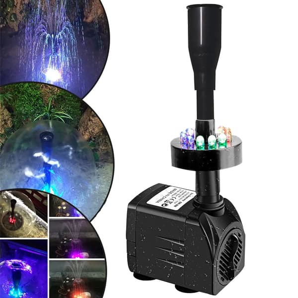 Fontänpump med LED-belysning, trädgårdsvattenpump