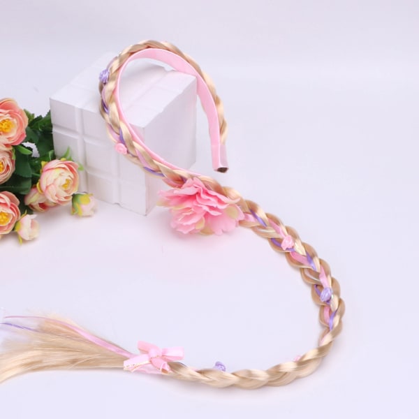 Langhåret Prinsesse Hårstykke Lang 29\" Cosplay Flettet Parykk for Jenter Prinsesse Utklednings Tilbehør (Rapunzel Hårbøyle){sl}