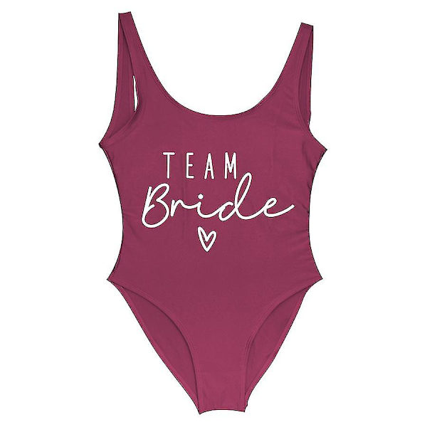 S-3xl Print Team Bride Badedragt i ét stykke Kvinder Badetøj Polterabend Badedragt Sommer Strandtøj Badedragt vinrød wine red L