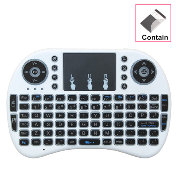 CQBB Mini 2.4GHz Multimedia Bærbar Trådløs Håndholdt Mini-Tastatur med Touchpad Mus - i8 Baggrundsbelysning (Litiumbatteri) Hvid