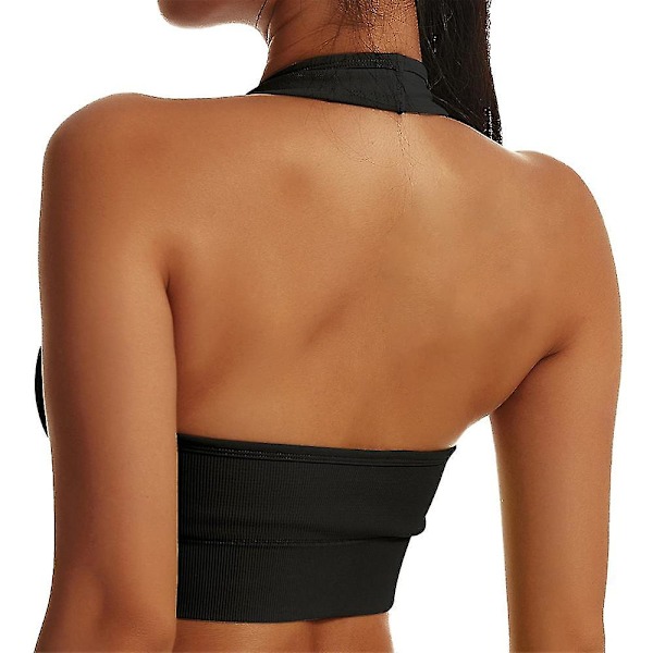 Halterneck Sport-BH Rygglös Fitness Bustier Vadderad Push Up BH för kvinnor Svart Black Black L