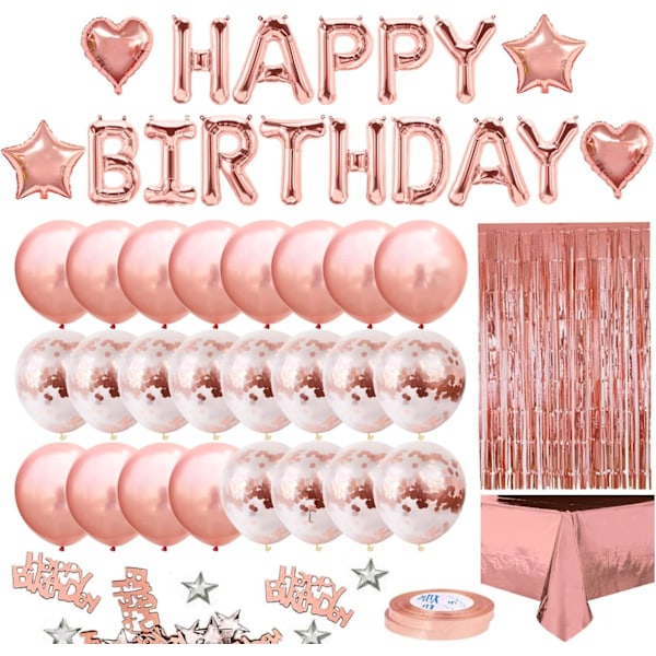 Syntymäpäivä Pinkki Ilmapallo Hyvää Syntymäpäivää Garland Kit, Ruusukultainen Pöytä