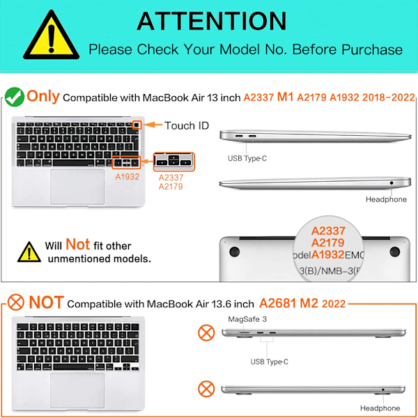 Deksel for MacBook Air 13 tommer, A2337 A2179, grønn