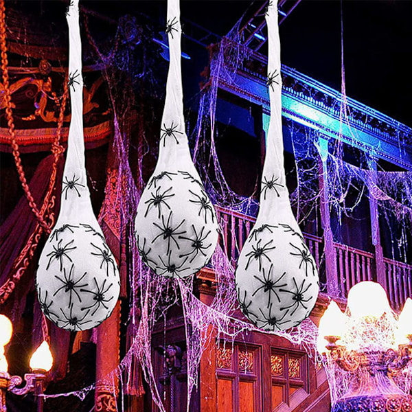 3 stk Halloween Lysende Spider Ægposer Spindelvæv Halloween Indendørs Udendørs Havegård Træ Hængende Pynt Dekorationer