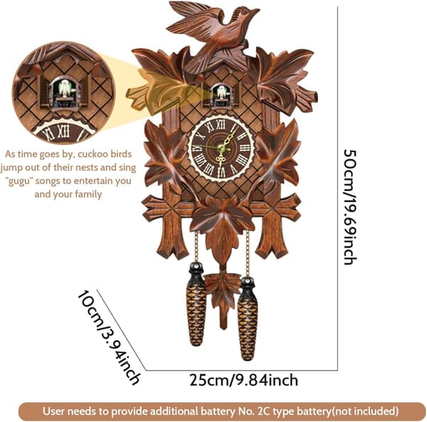 Wooden Pendulum Wall Clock with Cuckoo, Cuckoo Clock with Night Mode, Cuckoo Clock with Working Bird
