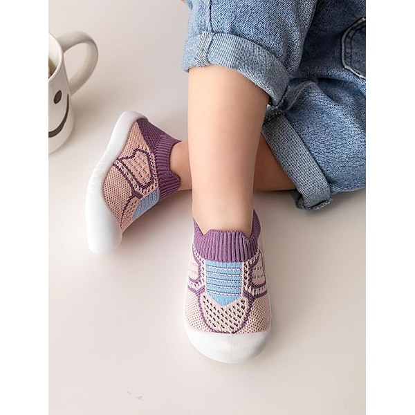 Koko 15 Violetti Happy Cherry Kävelyä Opettelevat Kengät Vauvan Pojille Tytöille Ryömintäkengät Unisex Taapero Tossut Verkkokangas Hengittävät Paljasjalkakengät Laukku Liukumattomat Vauvan Kengät