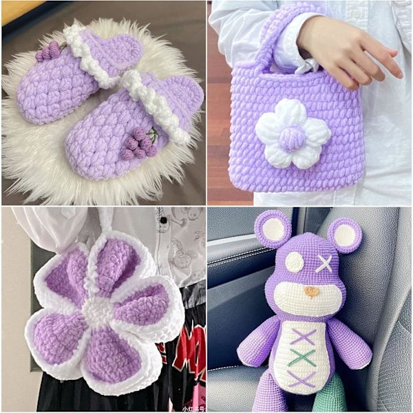 Garn 4x Garn för Virkning, Mjukt Chunky Garn för Garnprojekt lotus root purple