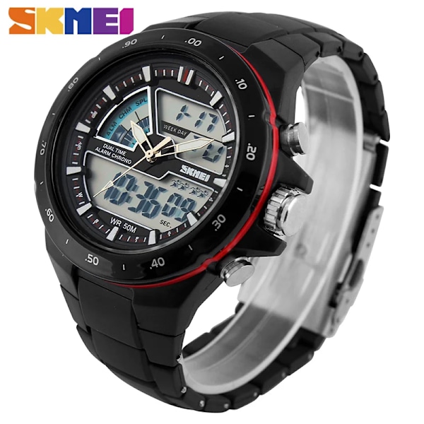 SKMEI Klokker Herr Mode Casual Analog Digital Armbåndsur Alarm 30M Vanntett Mann Militær Chrono Kalender Relogio Masculin Black with box