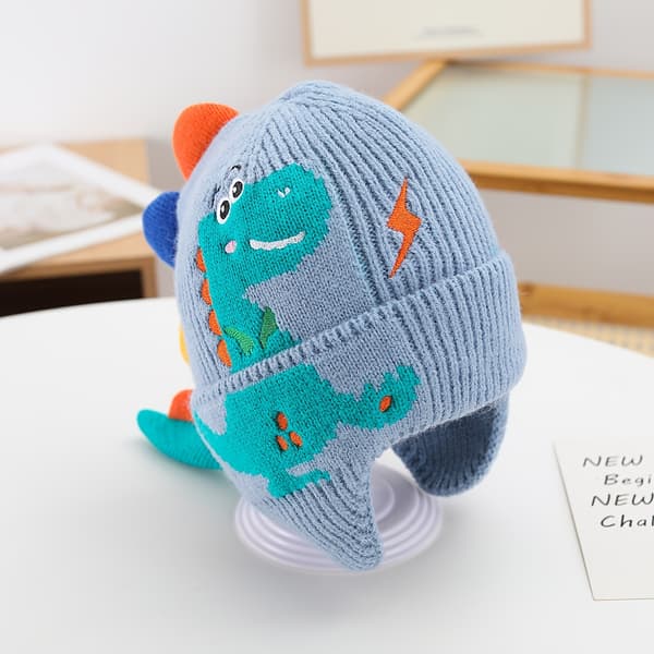 Barnas Dinosaur Øreklaff Vinterlue Varm Strikkelue for Gutter og Jenter Beige