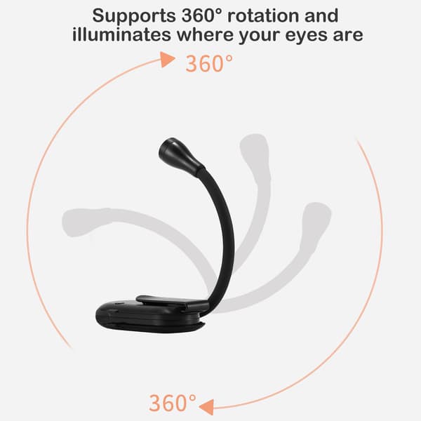 Reading Lamp, Book Light Clip-on Book Reading Light with 3 Eye-Caring Modes, Stepless Dimming, Rechargeable Book Light Black