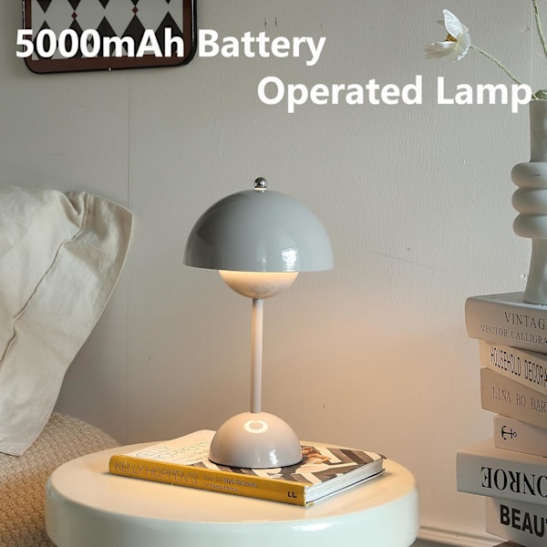 Sladdlös bordslampa i blomkruka, 1800 mAh batteribordslampa, bärbar bordslampa för uteplats, liten uppladdningsbar lampa (vit)
