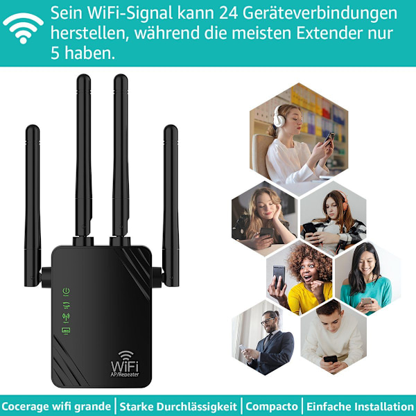 WLAN-repeater WLAN-förstärkare 1200Mbit/s 5GHz & 2.4GHz dubbelbands-W