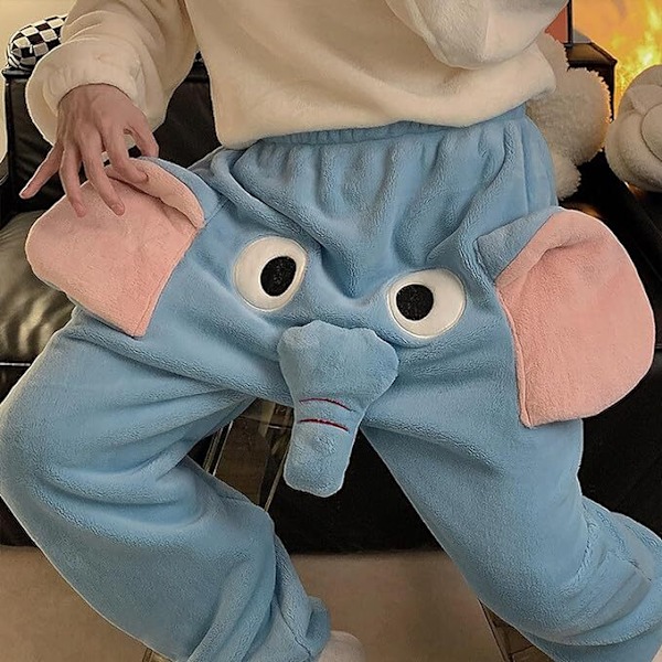 Roliga elefantbyxor, söta dimensionella pyjamasbyxor för par, parpresenter för kvinnor och män, blå blå Blue XL