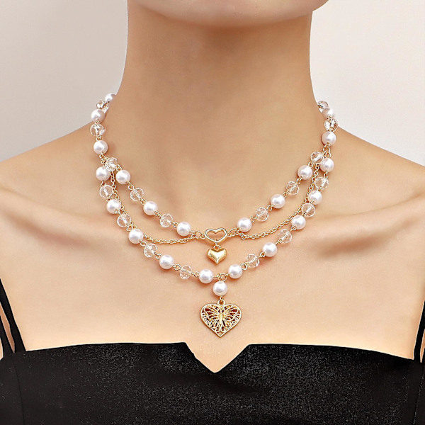 4 stk Pearl Rhinestones Choker Butterfly Halskjede for Kvinner Jenter Fest