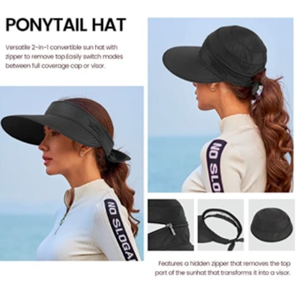 Dame UPF 50+ UV-beskyttelse Konvertibel Strandhat til White