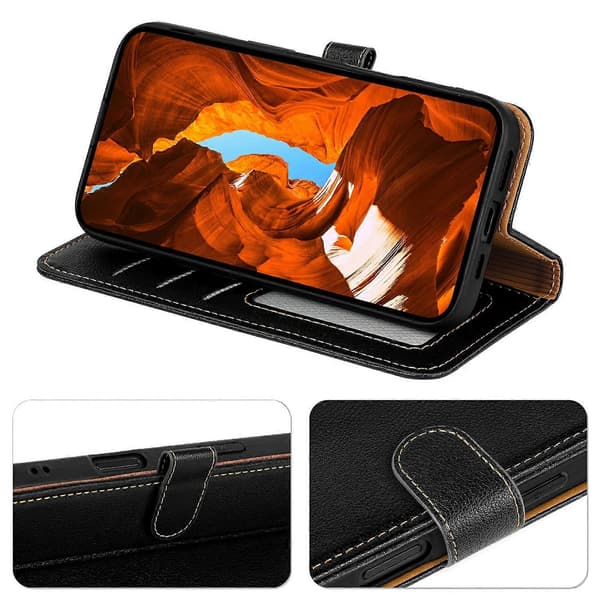 Compatible with iPhone 17 Pro Max Case RFID Blocking Wallet Litchi Texture Leather Phone Cover Magnetic Closure-lingling