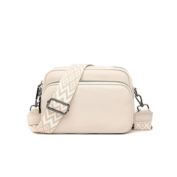 Crossbody-laukku naisille, pieni nahkainen olkalaukku leveällä hihnalla, vetoketjulla ja irrotettavalla olkahihnalla - Jxlgv White