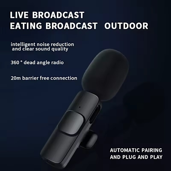 Lavalier Mini Mikrofon 2-pak Trådløs iPhone & Android Til YouTube TikTok Vlog