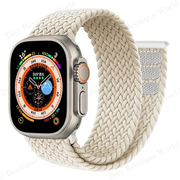 Flettet Solo Loop til Apple Watch Ultra-rem 49mm 45mm 41mm 44mm 40mm 42mm rem armband iWatch serie 9 7 SE 8 6 5 4 3 rem Starlight Starlight