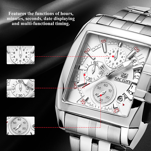 Mænd Analogt Ur Firkantet Legeringskasse Quartz Armbåndsur Hvid Urskive