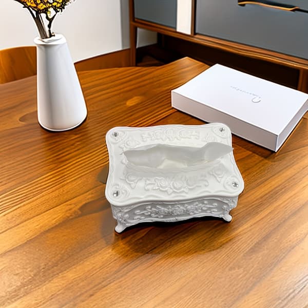 Tygboxhållare i plast Retro dekorativt överdrag för hemkök sovrum White