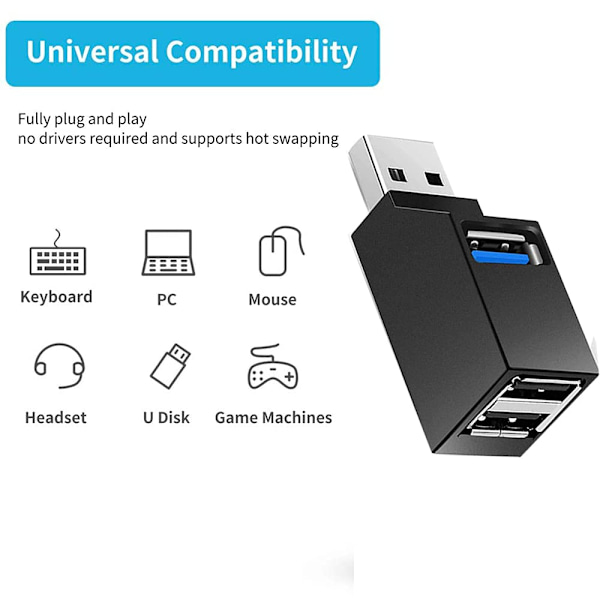 USB-hub, Mini USB 3.0-hub eller bærbar adapter (3 porter)