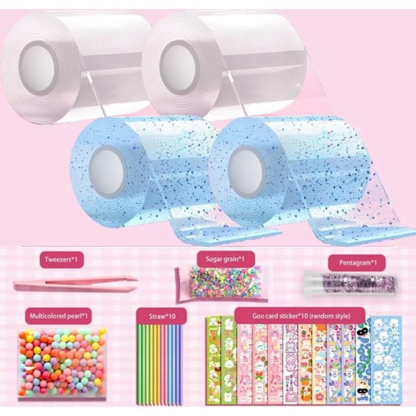 4 kpl Nano Tape Bubble -lelut, jäljettömät nanoteipit kupliin, läpinäkyvä monitoiminen kirkas+sininen