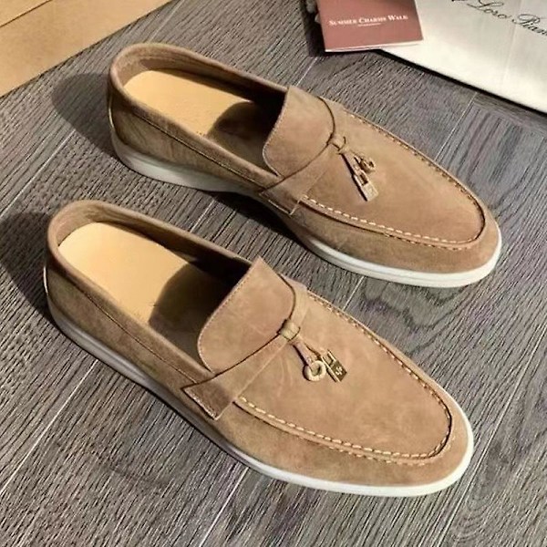 Sommersko for kvinner Loafers Mockasin i semsket skinn med lås, komfortable myke såler, flate sko i plussstørrelse brun brown 44