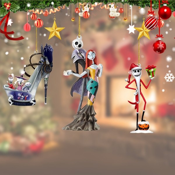 Jack Skellington Akryyli Ripustuskoriste Setti 6 kpl, Joulukoristeet Halloweeniin ja Jouluun, Painajainen Ennen Joulua Teema (FMY)