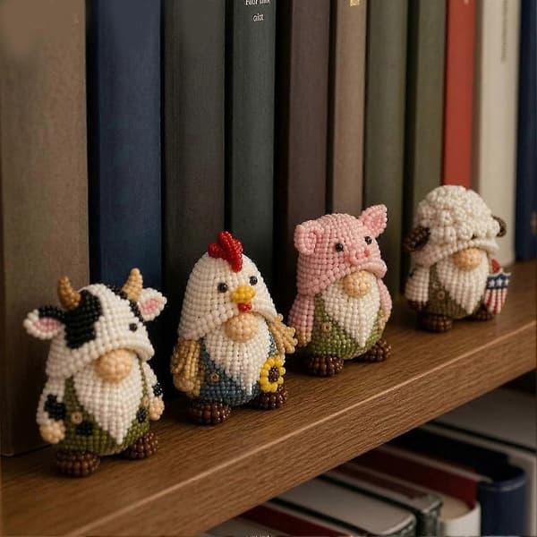 Small 3D Beaded Animal DIY Kit, Small 3D Beaded Decoration Kit, Creative 4-Pack DIY Goblin Beaded Kit A