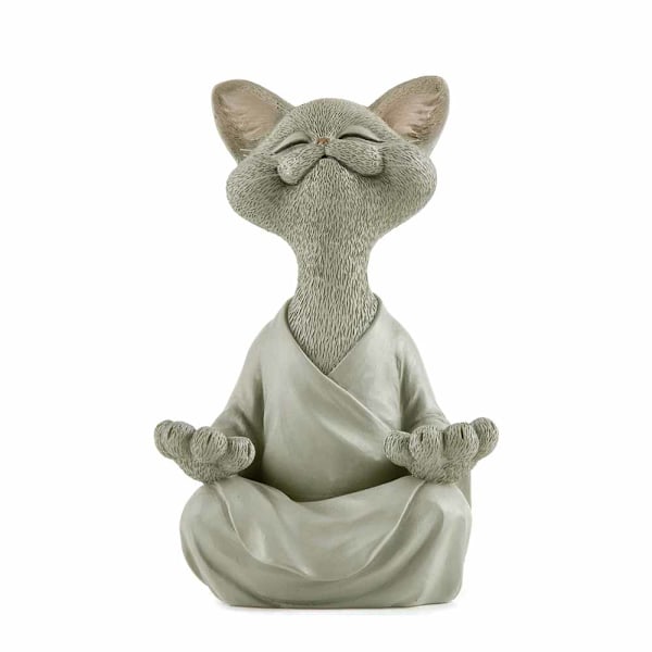 Buddha kattstaty meditation yoga samlarobjekt present för kattälskare Grå (18 CM, Grå)