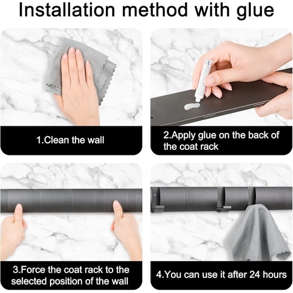 2 stk. vægmonterede metal tøjbøjler med 5 foldbare kroge, aluminiumsvæg