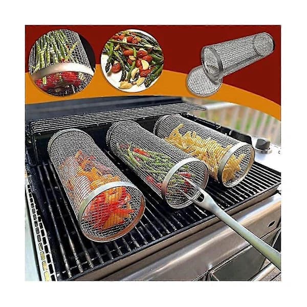2-pack Rolling Grilling Baskets - Best Grilling Basket Ever, Stainless Steel Round Grill Mesh