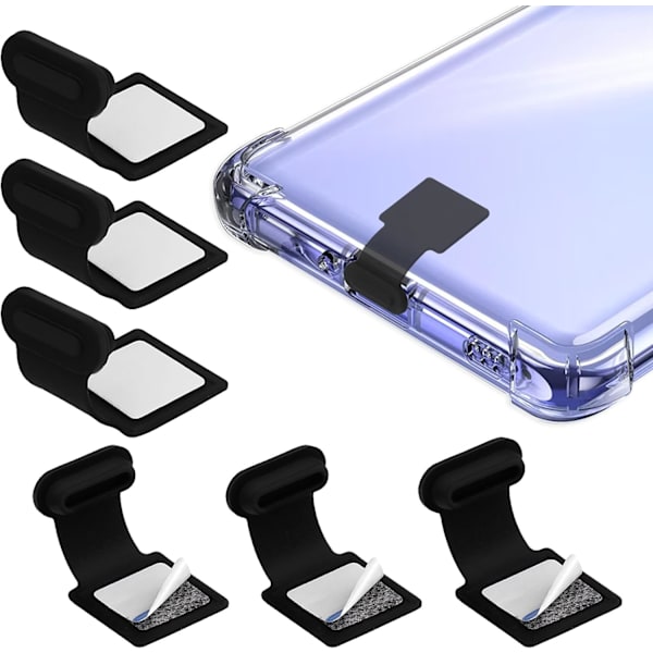 (6 kpl, Musta) Type C -portin pölysuojus, USB C -pölysuojus puhelimelle, Type-C -latausportin silikoninen pölysuojus