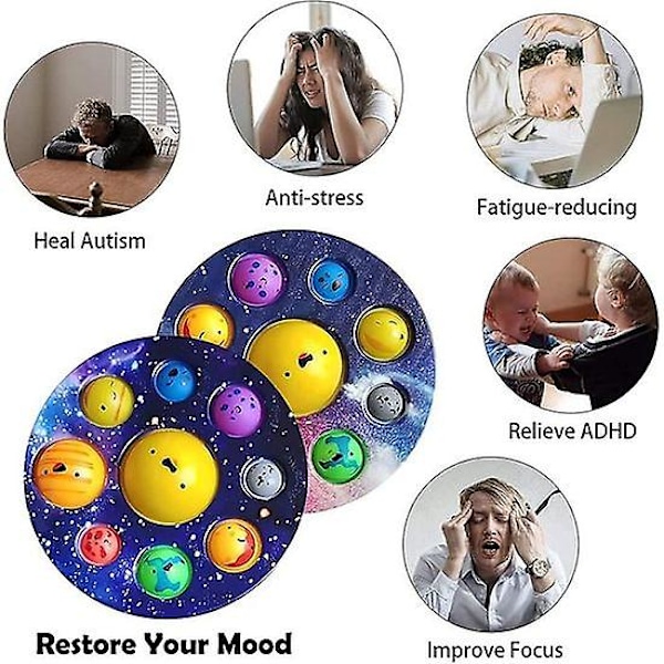 2 st Finger Press Bubble Leksaker - Solsystem Leksaker Bubble Planet Pop Stress Relief Gåva för Vuxna Barn