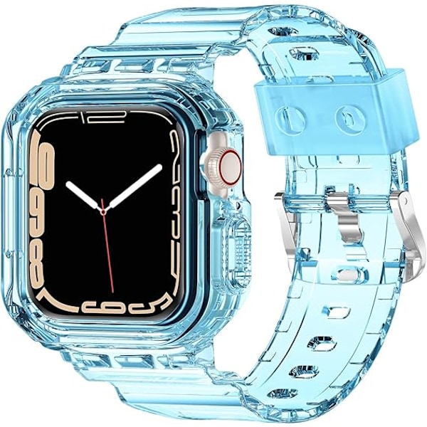 Kompatibel med krystallklar Apple Watch-reim, 42 mm 44 mm 45 mm med støtfangerbeskyttelse for menn og kvinner Jelly Sport-deksel og -reim /Blå