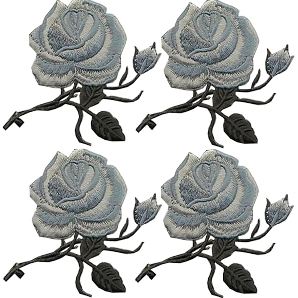 4 st Rosbroderade strykmärken för kläder, ränder, T-shirts, kjolar, jeans, västar, hattar, kläder, DIY Applikation Broderi