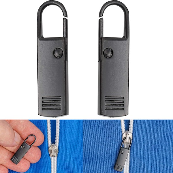 Zipper Repair Pulls,Set of 2 Black Replacement Zip Tabs,Universal Zipper Fastener Opening Ø 1 mm Coat,Suitcase,Backpack,Repair Tab for Zipper