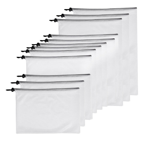 Pakke med 12 Virgin Cotton Craftposer med lynlås, Makeuptaske til fast kosmetisk opbevaring (Hvid, Mørk Sort Lynlås)