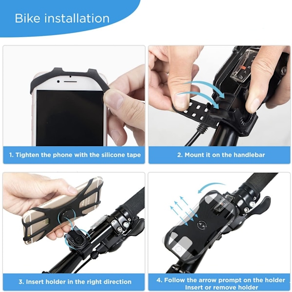 Armbånd - Sort, Arm og Cykelstyr 3 i 1 Universal Smartphone Holder op til 7'' tommer med 360° Rotation Træning Jogging Cykling iPhone X 11 12 Pr
