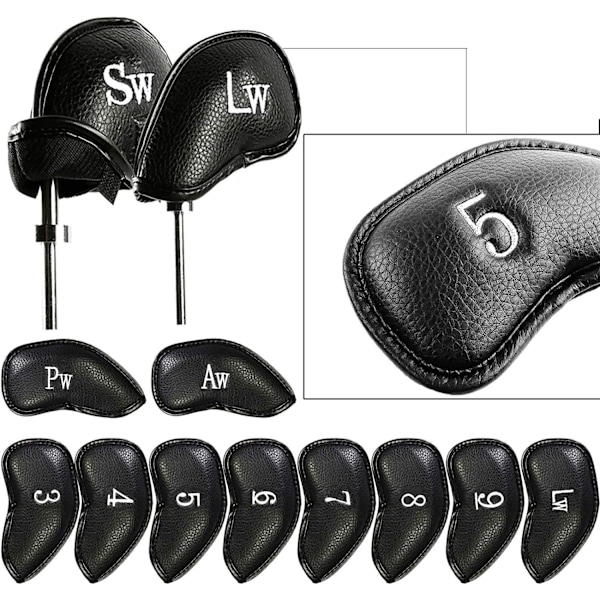 Golfklubbsöverdrag Järnklubbsöverdrag Skyddande Överdrag Lyx Syntetiskt Läder Set om 12（Svart）,Golfklubbsöverdrag Klubbsöverdrag Set med Enkelt Nummer för Män W