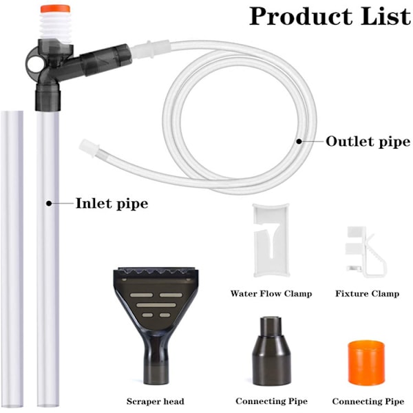Akvarium Grussrenser Fiskekum Kit til Vandskift og Grussrensning Filter med Lufttryknap og Justerbar Vandstrømsregulator BPA F