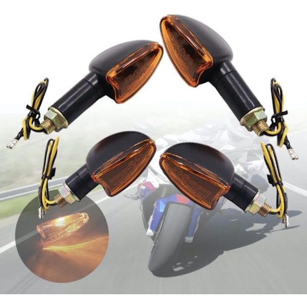 Motorsykkel Blinklys, 4 Stykker 12V Motorsykkel Blinklys med Pære, 2 Kort Håndtak og 2 Langt Håndtak, Universell Liten Motorsykkel Pil